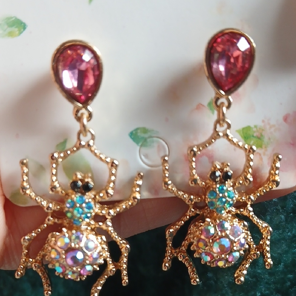 Color Gold ,Purple and Blue Spider Earrings - Picture 5 of 5